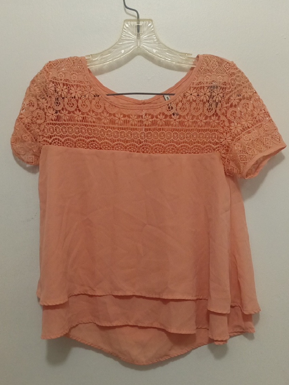 stradivarius Peach Crochet Lace Layered Top